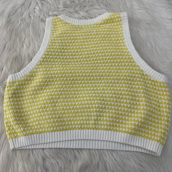 Future Collective womens check yellow white crochet sweater crop 1X - Picture 9 of 10